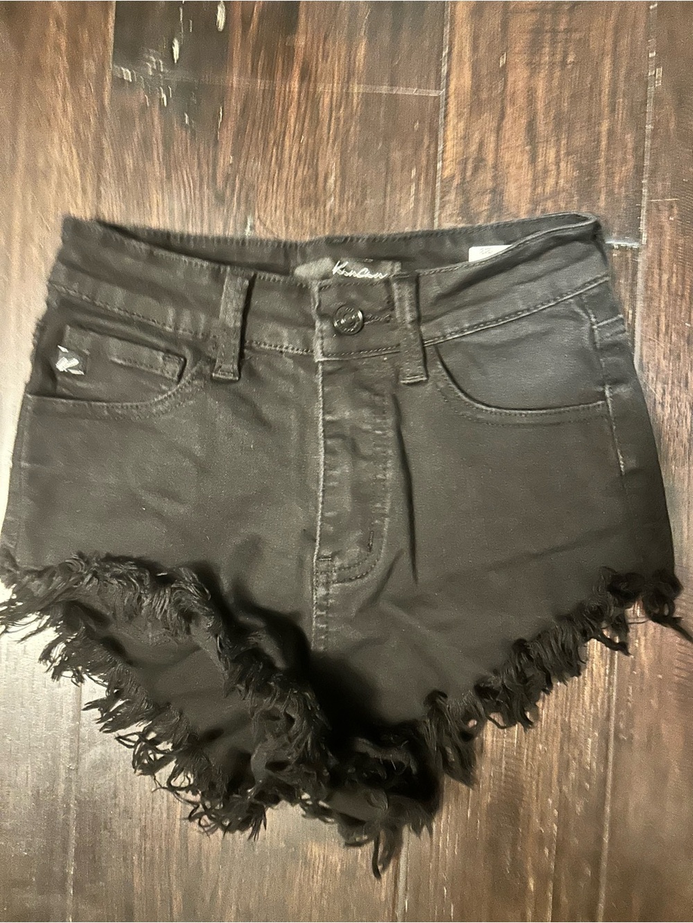 Kan Can Black Distressed Frayed Hem Denim Shorts